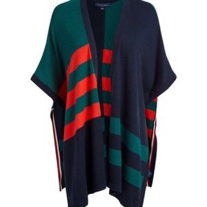 TOMMY HILFIGER Women's Soft Knit Prep Colorblock Design Cardigan Poncho Sweater